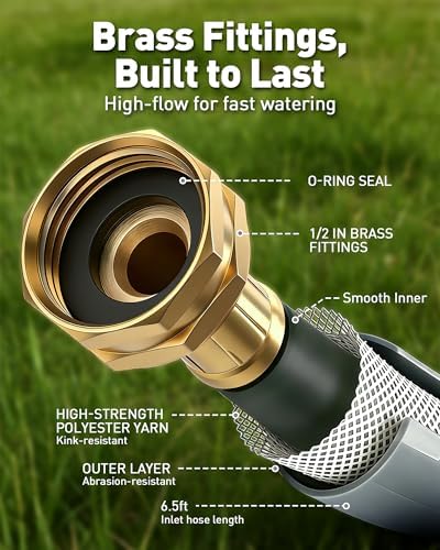Retractable Garden Hose Reel: 1/2 in x 100 ft Wall Mounted Water Hose Reel with 10-Function Nozzle, Hose Reels for Outside, Any Length Lock, Brass Fittings, Slow Auto Rewind & 180° Swivel - Image 6