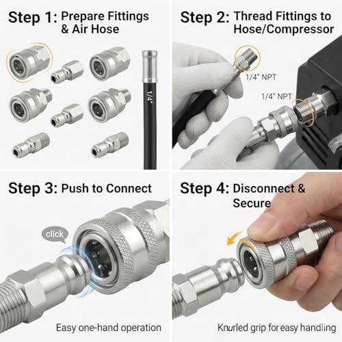 1/4'' Quick Connect Coupler Fittings Stainless Steel Adapter Set for Pressure Washer NPT Male and Female Thread Kit, 16 Pieces adapters - Image 4