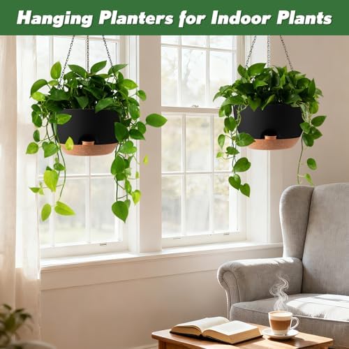 13-inch Oversized Hanging Planter Set of Two,Planters for Indoor and Outdoor Plants.Place Plant pots Across Diverse Settings Including windowsills,Living Room,and Gardens.Black-Brown - Image 4