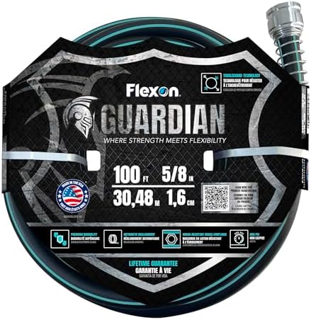 Flexon 5/8" x 100 ft. Guardian Heavy Duty Kink Resistant Garden Hose with TangleGuard Technology – Durable, Flexible, Tangle-Free Watering, Ideal for Lawn, Garden, and Outdoor Use by Flexon