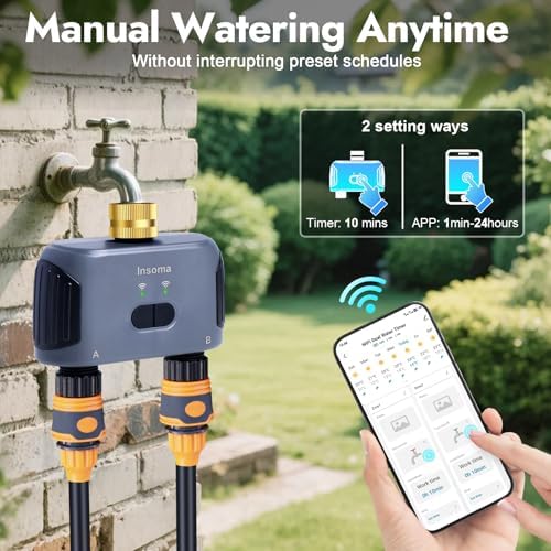 WiFi Water Timer for Garden Hose with Brass Inlet,Smart Hose Timer with WiFi Hub, APP & Voice Control,Up to 20 Watering Plans, 2-Zone Sprinkler Drip Irrigation System Controller for Yard Lawn Watering - Image 3