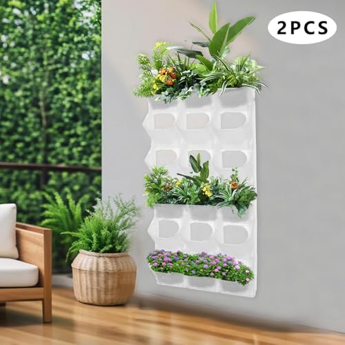 36 Pockets Vertical Wall Planter, Wall Mounted Flower Pot Holder with 180LB Capacity,10.56 oz Self Watering Pots & 36 Non-Woven Bags for Indoor Outdoor Herbs,Flowers,Strawberries (White) - Image 5