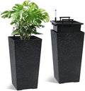 22.5" Tall Self Watering Planters Set of 2, Indoor Outdoor Plant Pots with Water Level Monitor & Drainage Holes, Automatic Watering System for Patio Garden Decor, Black by STMHOM