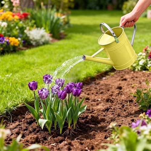 1.7 Gallon Yellow Decorative Countryside Style Water Can with Removable Spout, Metal Watering Can for Garden Flower, Galvanized Watering Can for Outdoor Indoor Plants - Image 7