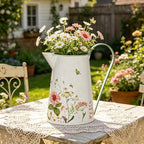 Vintage Rustic Floral Metal Pitcher Vase, 10.24" H Watering Can Decor with Butterfly & Bee Pattern, Farmhouse Centerpiece for Indoor & Covered Outdoor Home Garden Living Room Patio Wedding by Unknown