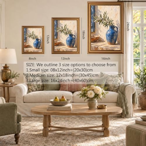 Blue Ceramic Jug with Olive Branches Gold Framed Poster for Entryway Art - Image 2