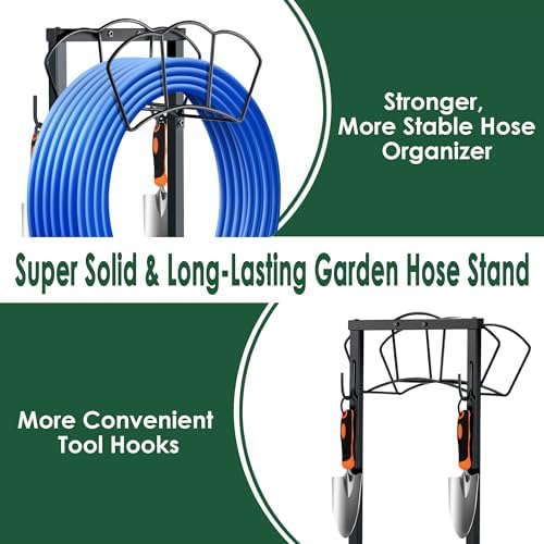 Garden Hose Holder, Heavy Duty Water Hose Holders, Sturdy Metal Hose Stand, Hose Organizer, Water Hose Hanger Rack, Hose Reel Storage Stake hold 150Ft Water Hoses, for Patio, Lawn, Garden - Image 6