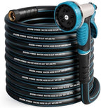 Garden Hose 100 ft x 5/8" with Nozzle, Water Hose Heavy Duty Flexible, Lightweight Kink-less Hybrid Hose with Swivel Handle, Male to Female Fittings (Blue, 100FT) by EOOIOGARDEN