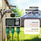 VEVOR Water Timer, 3 Outlets, Hose Watering Sprinkler Timer, with 3 Independent Watering Zone LCD Display Rain Delay Mode Manual Mode 360° Brass Inlet Metal Filter, IPX6 Waterproof for Yard Watering - Image 3