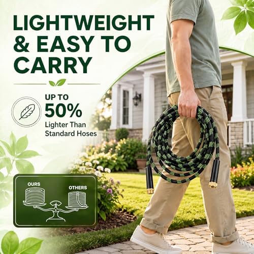 Garden Hose 25 FT, Non-Expanding Water Hose with 10 Pattern Spray Nozzle - Image 6