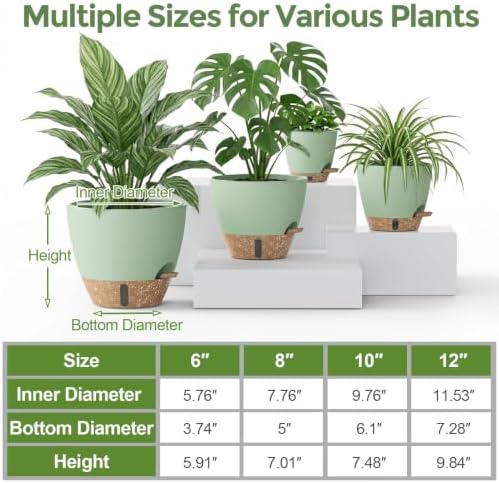 Plant Pots, 12" 10" 6" 8" Inch Self Watering Pots with Water Level Indicator, Set of 5 Flower Pots Indoor with Drainage Holes, Modern Planters for Indoor Outdoor Plants, Room & Office Décor - Image 4