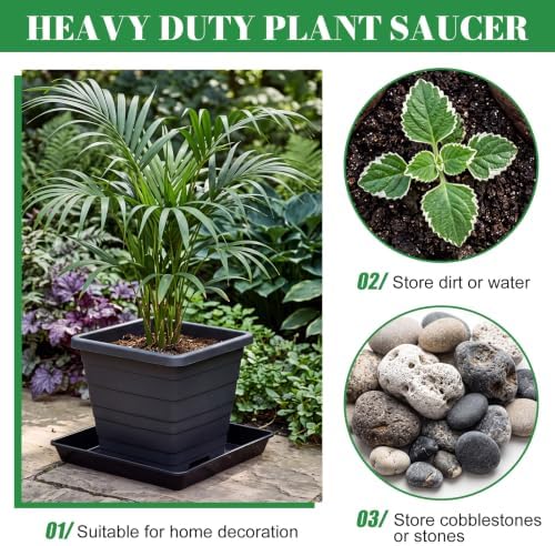Eccliy 6 Pack Plastic Plant Saucer, Square, 14 Inch, Black - Image 5