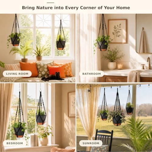 3 Pack Large Hanging Planters for Indoor Plants with Macrame Plant Hangers - Image 4