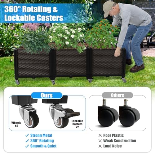 Raised Plant Box with Wheels 47.2"x15.7"x16.1", Raised Beds for Gardening Self Watering, Durable Metal Lockable Casters, Rectangular Garden Planter Perfect for Garden Patio Balcony Deck - Image 3