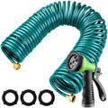 Pangda Expandable Coil Garden Hose 100 ft with Spray Nozzle, Green by Pangda