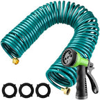 Pangda Expandable Coil Garden Hose 100 ft with Spray Nozzle, Green by Pangda