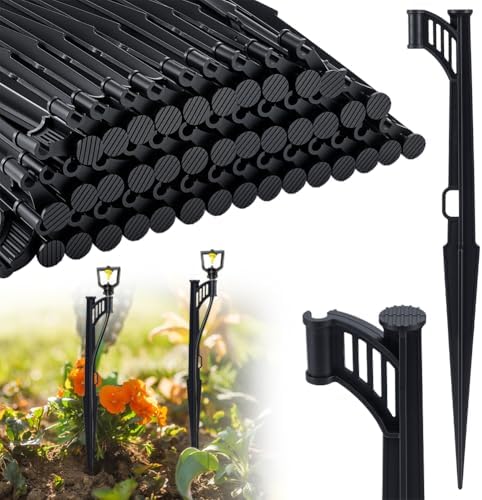 60Pcs 12.8 Inch Irrigation Drip Support Stakes, 1/4 Inch Tubing Hose Holder with 180 Degree Sprayer Emitters Drip Lines Tubing Hose for Micro Sprinkler Gardens Irrigation Supplies by INTERWARM