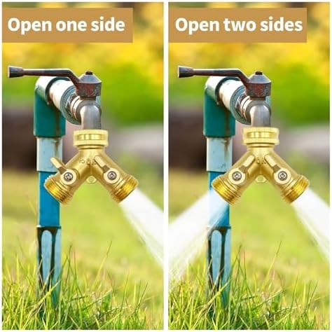 Garden Hose Quick Connect 3/4 Inch Brass Garden Hose Splitter Y-Type 2 Way Outdoor Faucet Connector - Image 6