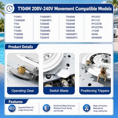 Upgraded T104M Mechanical Timer, 208-240V 40A DPST 5HP 24H 12 On/Off Cycles - Image 3