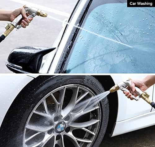 ESOW Heavy Duty Metal Garden Hose Nozzle, High Pressure Water Hose Nozzle with 4 Spray Patterns Rotating, Ideal for Outdoor Lawn & Garden Watering, Car & Pet Washing, Silver - Image 2