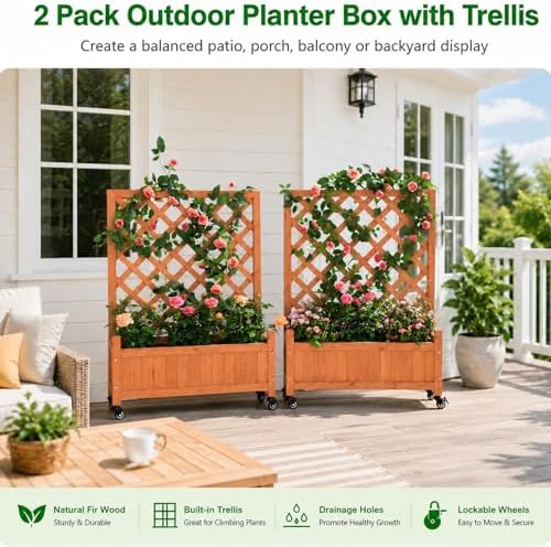 2 Trellis Raised Garden Bed with Wheels, Lattice Privacy Screen - Image 3