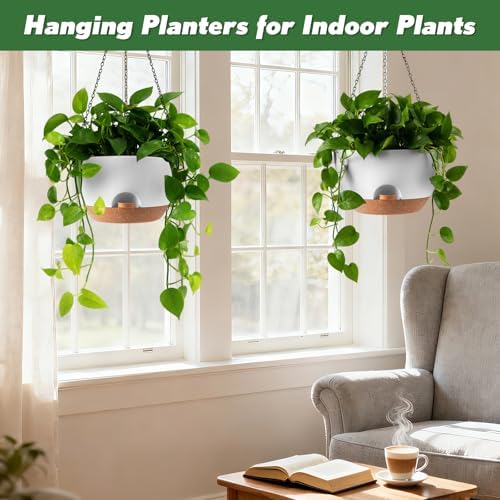 13-inch Oversized Hanging Planter Set of Two,Planters for Indoor and Outdoor Plants.Place Plant pots Across Diverse Settings Including windowsills,Living Room,and Gardens.White-Brown - Image 4