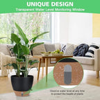 Self Watering Planter Set with Visual Water Level, 6Pack Small Plastic Pot with Drainage Holes and Reservoir Saucers, Modern 8+7+6.5+6+5.5+5 Inch Bottom Watering Flower Pots for Indoor Plant - Black - Image 4