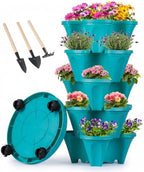 GameXcel Vertical Planter Tower - 5 Tier Stackable Garden Planters with Wheels and Tools Plant Pots for Strawberry Herb Flower and Vegetable Indoor Outdoor Use Teal by GameXcel