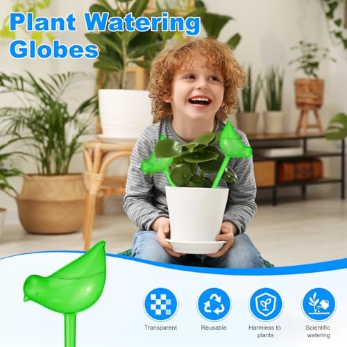 M METERXITY 6-Pack Plant Watering Globes, 9.8 Inch Plastic Bird Shape Self Watering Planter Insert for Indoor/Outdoor Pots, Self Water Devices Decorative Garden Stake [Green] - Image 2