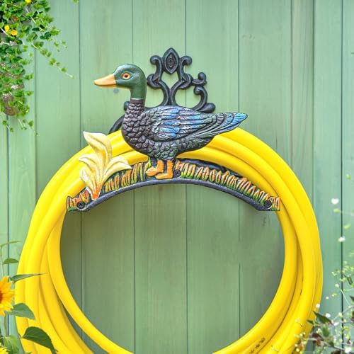 Sungmor Heavy Duty Cast Iron Garden Hose Holder | Water Hose Hanger Wall Mounted | Decorative Indoor Outdoor Hose Rack Reel | 50FT 75FT 100FT Water Hose Bulter Storage | Lovely Duck Metal Hose Stand - Image 2