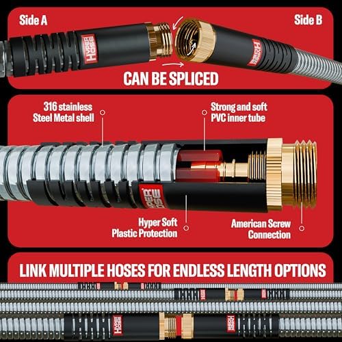 Best 150 ft Metal Garden Hose Set - No-Kink Durable 316 Stainless Steel, 10-Way Zync Spray Nozzle & Hook – Tough Flexible Heavy Duty Water Hoses, 5/8 in, Rust, Weather, LeakProof - Image 5