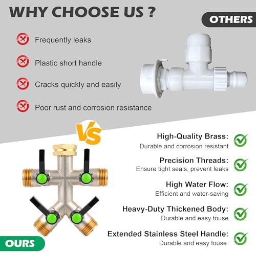 Love Is War 4 Way Hose Splitter, High-Flow Heavy Brass Garden Hose Splitter,4 Way Faucet Hose Splitter, 3/4", Hose Spigot Adapter With 4 Valves - Image 6