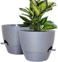 10 inch Self Watering Planters, 2 Pack Large Plastic Plant Pots with Deep Reservior and High Drainage Holes for Indoor Outdoor Plants and Flowers, Speckled Grey by WOUSIWER