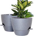 10 inch Self Watering Planters, 2 Pack Large Plastic Plant Pots with Deep Reservior and High Drainage Holes for Indoor Outdoor Plants and Flowers, Speckled Grey by WOUSIWER