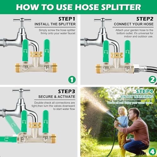 Love Is War 2 Way Garden Hose Splitter, 3/4" GHT Thread Brass Faucet Splitter with Long Easy-Turn Handles, Outdoor Water Connector for Lawn Irrigation - Image 5