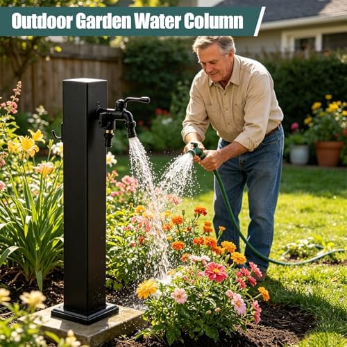 Stainless Steel Outdoor Vertical Garden Water Column, freestanding Hose Stand with Faucet, Outdoor Antifreeze Faucet Water Dispenser Hydrant for Irrigation and Washing(60cm/23.6in) - Image 3