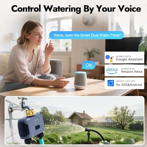 WiFi Water Timer for Garden Hose with Brass Inlet,Smart Hose Timer with WiFi Hub, APP & Voice Control,Up to 20 Watering Plans, 2-Zone Sprinkler Drip Irrigation System Controller for Yard Lawn Watering - Image 5