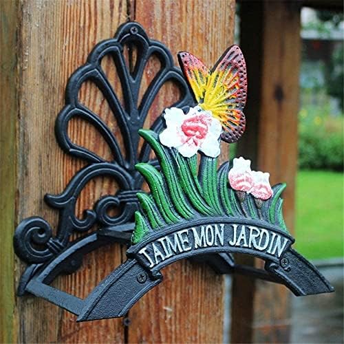 IOCCIOBB Garden Hose Holder Metal Durable Water Hose Hanger Wall Mounted Water Pipe Holds Rack Antique Garden Yard Decorative Wall Hose Hanger Reel with Welcome Sign Cast Iron Antique Design by IOCCIOBB