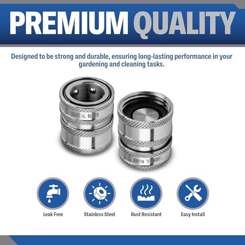 ESSENTIAL WASHER 3/4 Stainless Steel Garden Hose Check Valve | 2 Pack With 2 Quick Connect Plug Set - Image 3