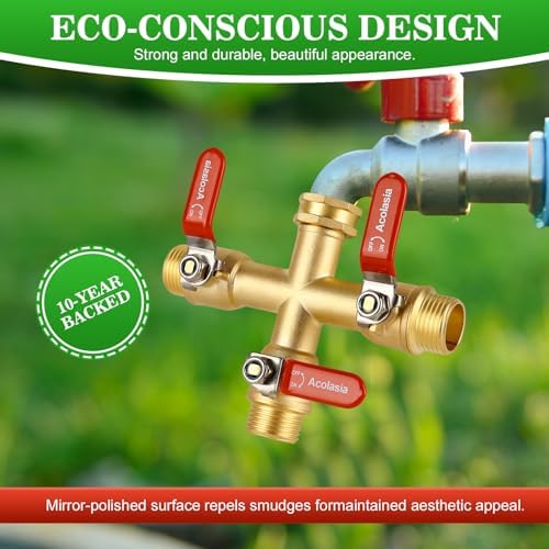 Hose Splitter 3 Way Heavy Duty Brass Garden Hose Splitter with 304 Stainless Steel Long Handle Outdoor Full Flow Hose Splitter Connector, 3/4" GHT Thread - Image 3