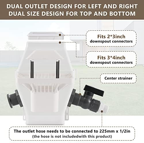Rain Barrel Diverter, RainWater Collection System Fits for 2x3 or 3x4 Inch Downspout Diverter Colander, Tintsabo Upgrade Rain Barrel Diverter Kit with Filtration and PVC Spigot, White - Image 2