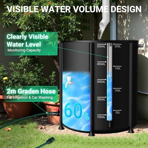 SKM Collapsible Rain Barrel, Anti-Leak 1000D 3-Layer PVC, 53 Gallon, Black - Image 5