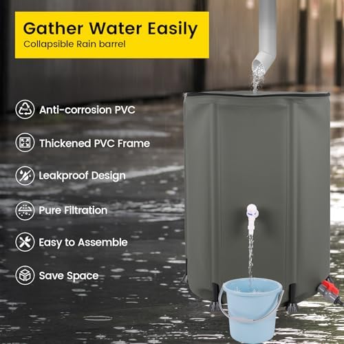Doppy 53 Gallon Collapsible Rain Barrel, Portable PVC Rainwater Collection Barrel with Spigot & Overflow Kit, Rainwater Collection System for Gutter Rainwater - Image 5