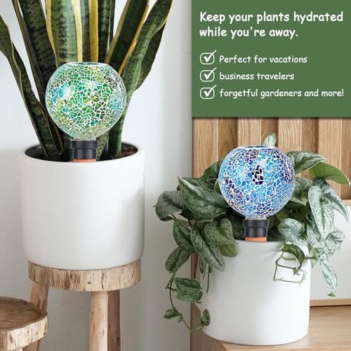 Mosaic Watering Globes 2 Pack Self Watering Spikes Bule - Image 4