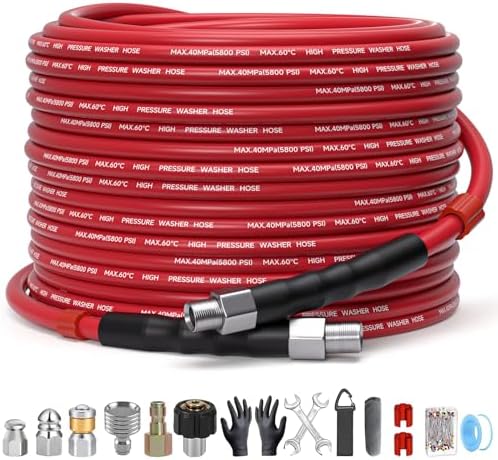 Sewer Jetter Kit for Pressure Washer – 50ft Water Jet Drain Cleaning Hose 5800PSI 1/4 Inch NPT Corner with Sewer Cleaning Tool High Pressure Nozzles and Spanner Waterproof Tape by TUTULUCK