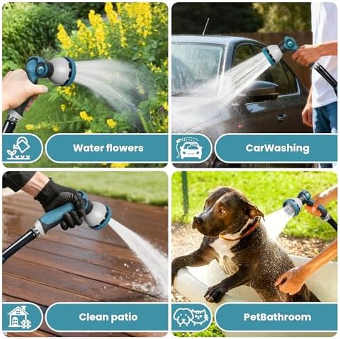 Garden Hose Water Hose – 100ft Lightweight Flexible Outdoor Hose, Kink-Free, Weather Resistant, 3/4” Metal Fittings, 10-Function Spray Nozzle for Yard Car Wash - Image 5