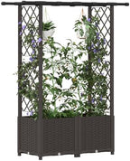 Polypropylene Raised Garden Bed with Trellis & Roof, Brown - Image 3