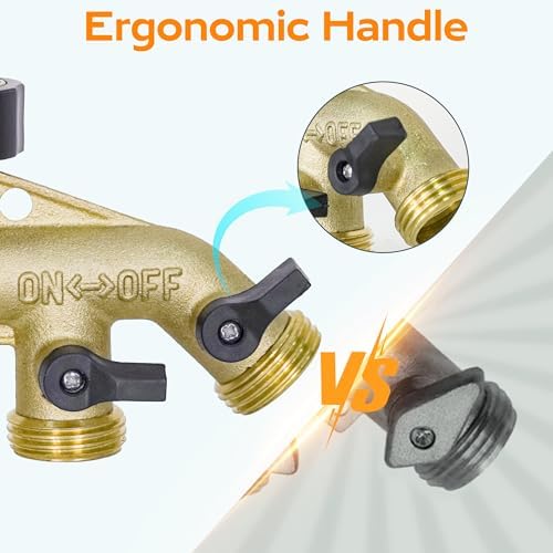 Hose Splitter 4 Way, Diivoo Heavy Duty Brass Hose Y Connector, High Flow Spigot Splitter, Easy Grip Faucet Adapter, Solid Spigot Shut Off Valve for Outdoor Gardening, 3/4" Standard - Image 4