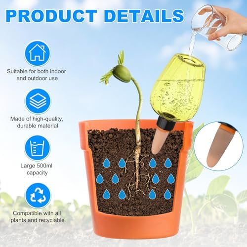 M METERXITY 3-Pack Plant Self Watering Globes, 5.1 oz Plastic Rose Water Bulbs Top Fill for Indoor/Outdoor Plants, Self Watering Spikes Slow Release Terracotta [Yellow] - Image 2