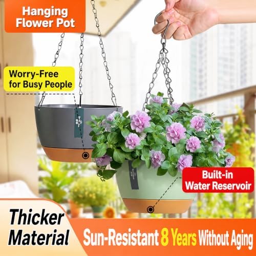 11.4 Inch, 2-Pack Large Self Watering Hanging Planters, Durable Resin Pots for Indoor Outdoor Plants with Detachable Bottom, Water Storage, Breathable Drainage (Dark Gray, 2) - Image 6
